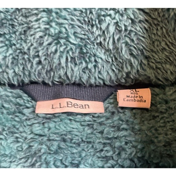 L.L. Bean Hi Pile Fleece Snap Pullover Fuzzy Teal Blue Women’s XL Zip Pockets - Picture 6 of 7